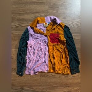 Anthropologie Purple and Orange Patchwork Shirt